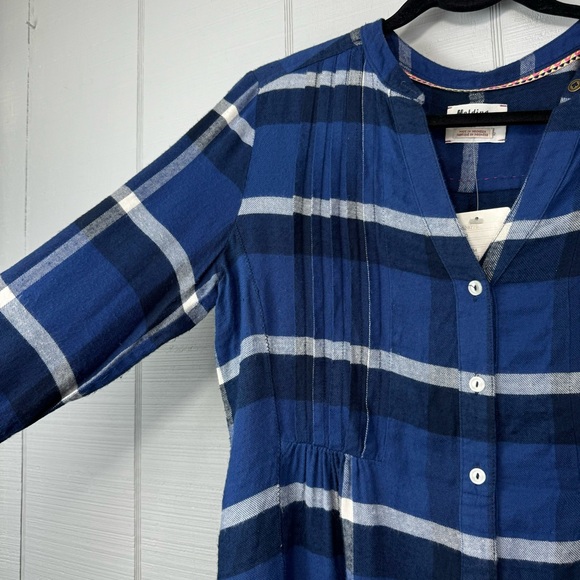 NWT Holding Horses Anthropologie Blue Plaid Half Button Raw Hem Tunic Top 2 - Picture 2 of 8